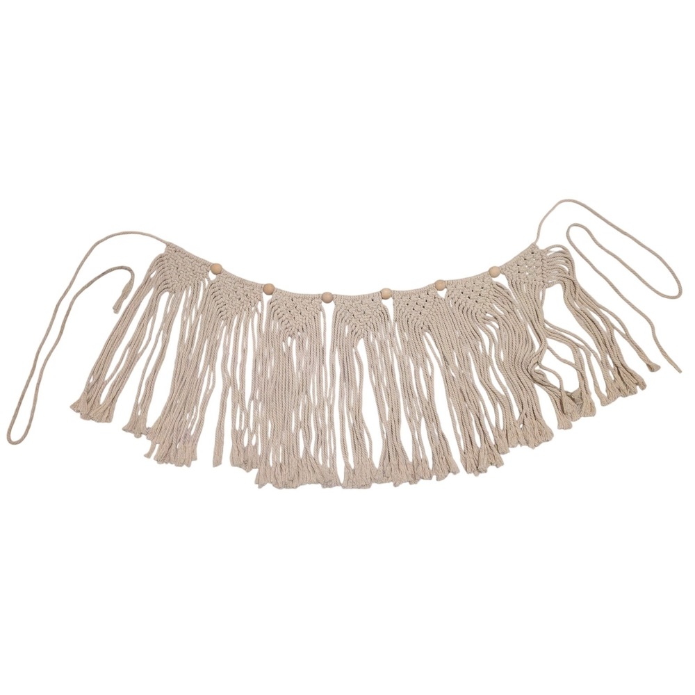 Macrame Banner Fringe Garland Wall Hanging Wood Bead Boho Nursery‎ Party Decor